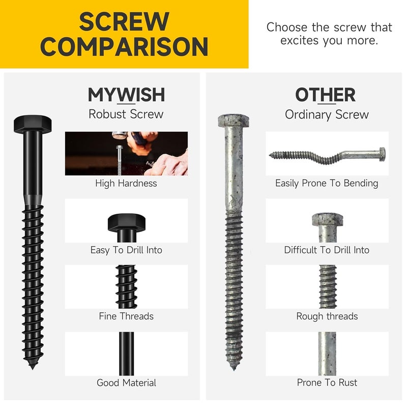 MYWISH (24Sets) 5/16" x 2" Hex Head Lag Bolts, Heavy Duty Lag Screws with Washers, 304 Stainless Steel Bolts 18-8, Lag Screws Wood Screws, Partial Thread Black Oxide, 5/16 Bolt by - Image 4